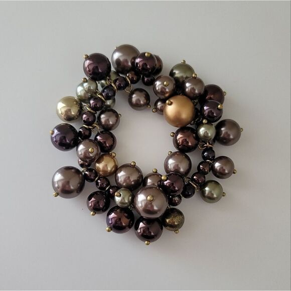 Bracelet Bauble Stretch Deep Plum, Bronze, Brown & Gold Baubles Bracelet #0049 - Picture 5 of 11